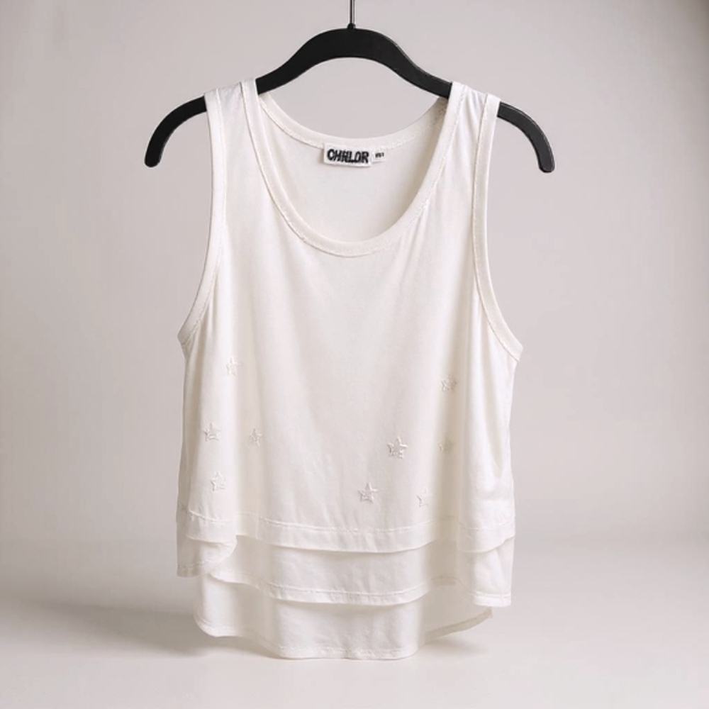 CHRLDR Mock Layered Sleevless Tank Top with Star Cutouts
